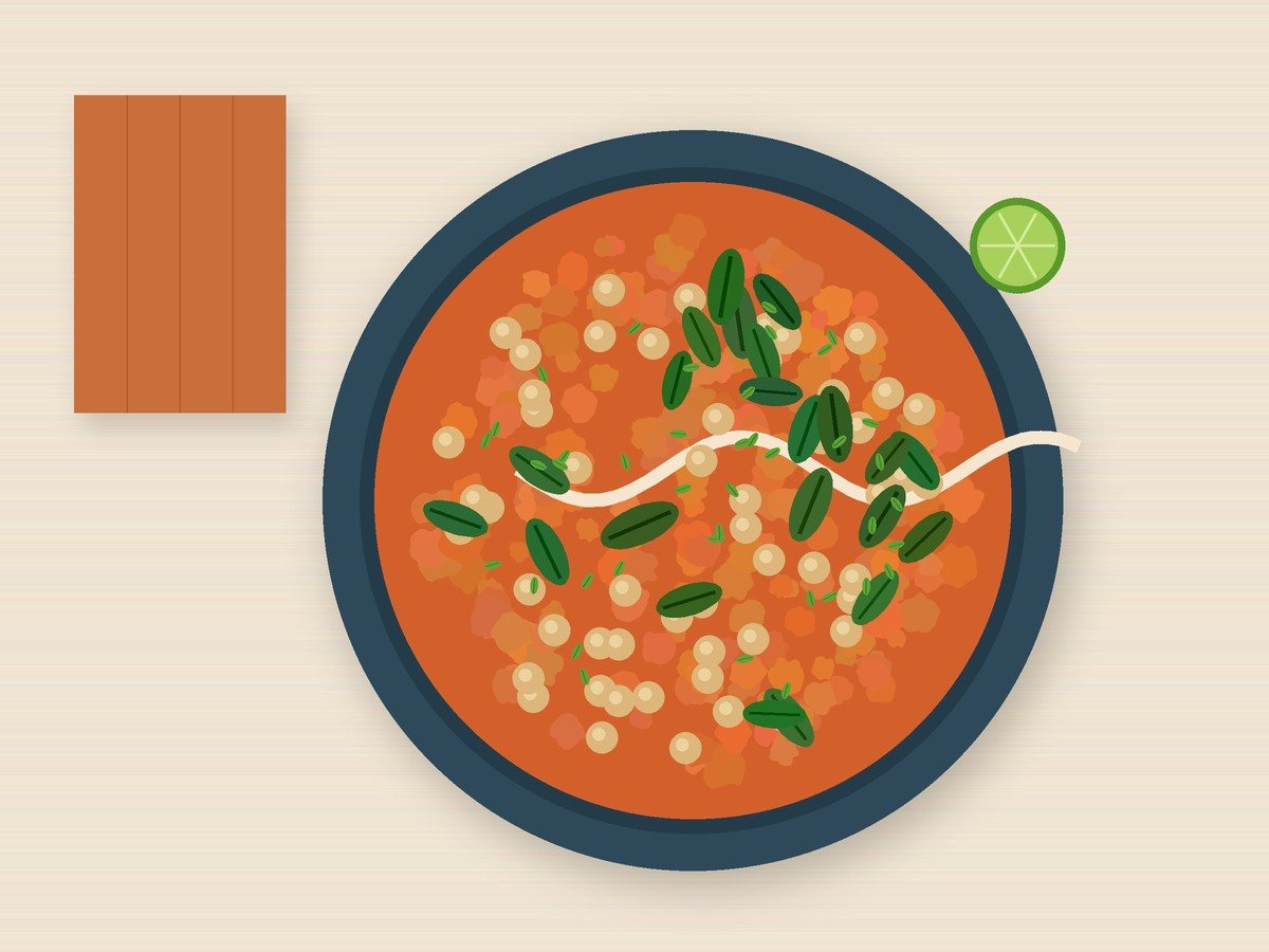 Rode curry met kikkererwten en spinazie